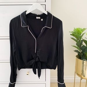 Aritzia Silk Button Down Tie Blouse